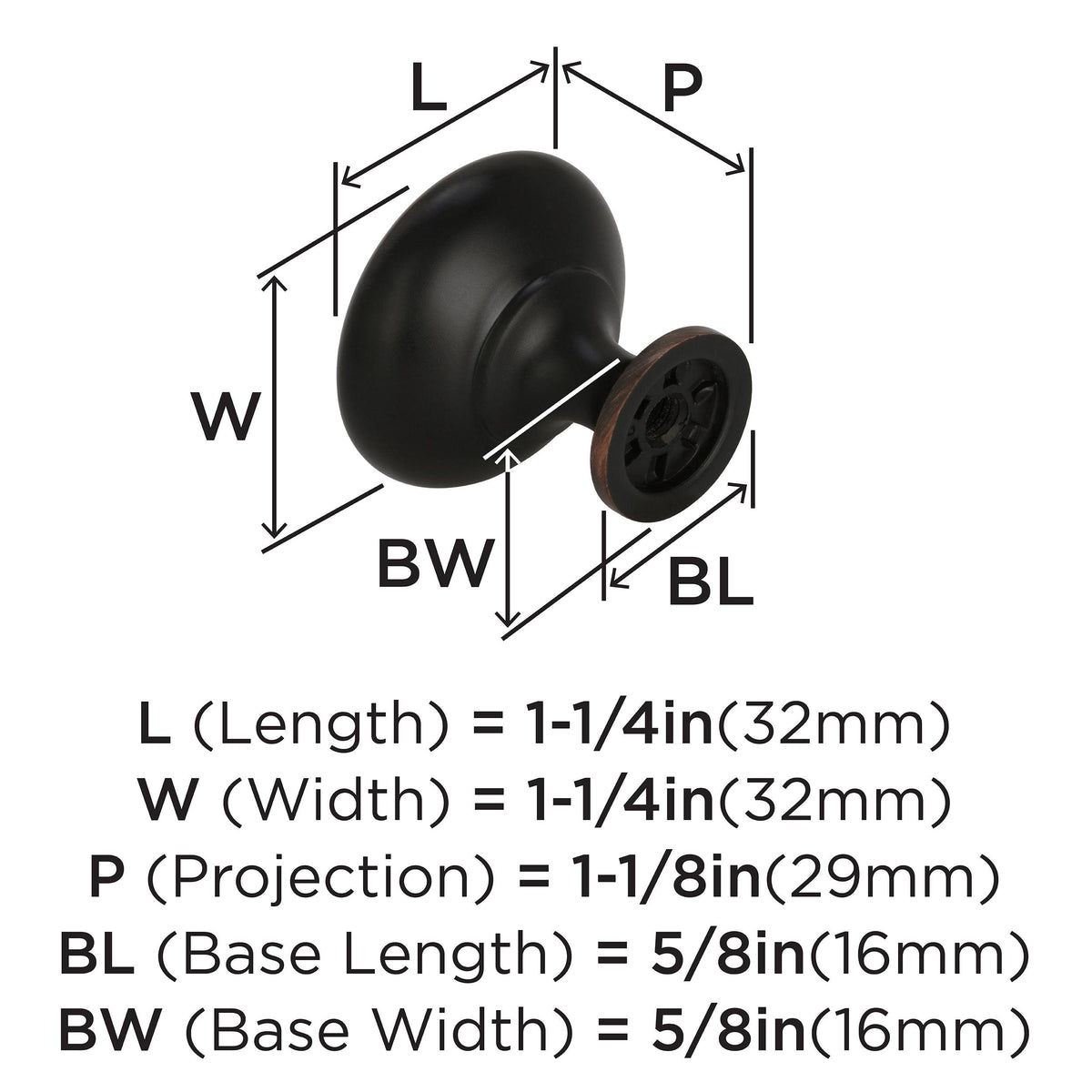 Amerock, Oil Rubbed Bronze 1-1/4 inch (32 mm) Diameter Edona 1 Pack Drawer Knob Cabinet Hardware