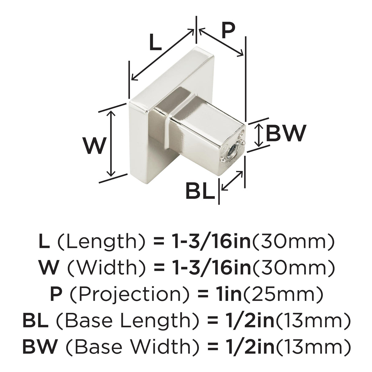 Amerock Cabinet Knob Polished Nickel 1-3/16 inch (30 mm) Length Monument 1 Pack Drawer Knob Cabinet Hardware