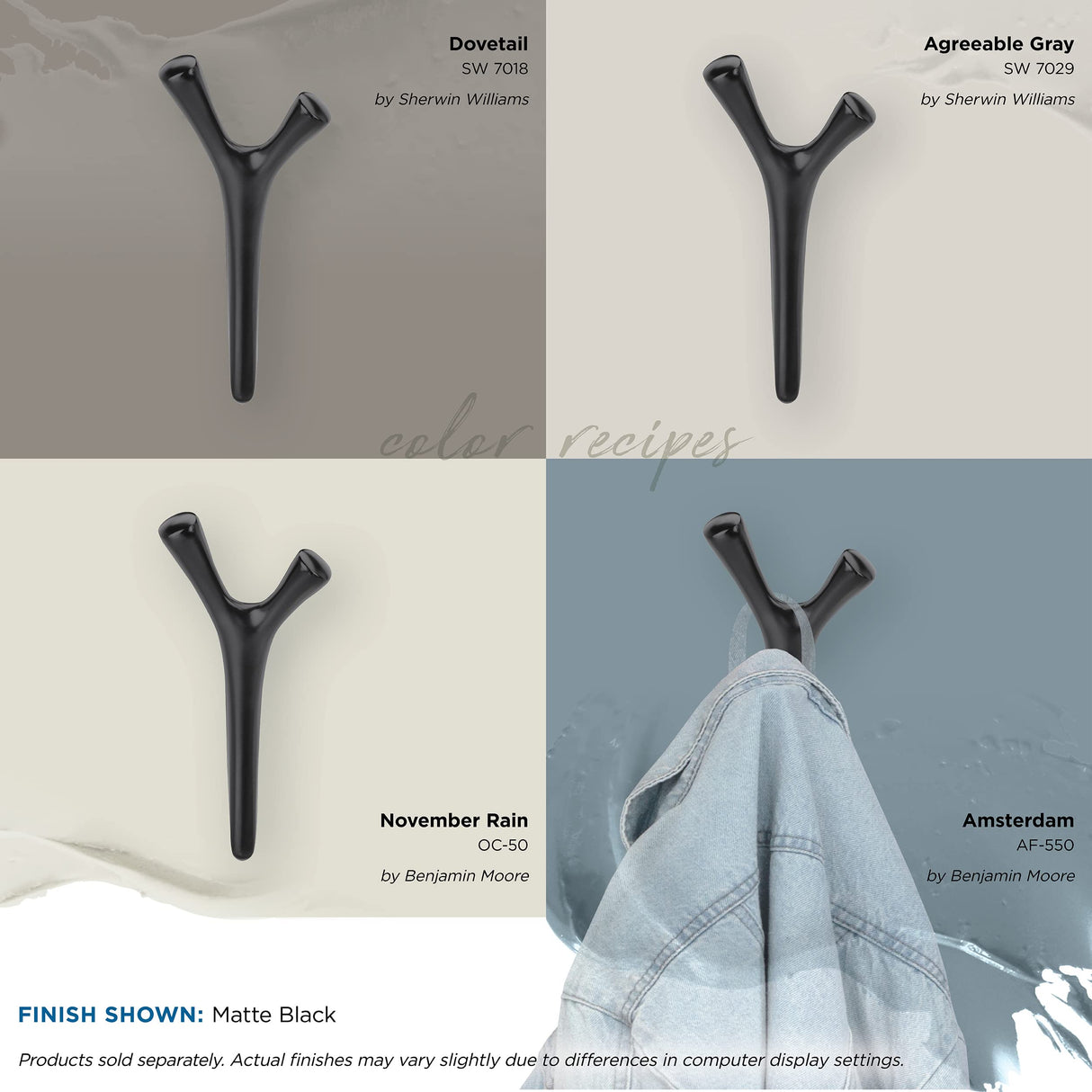 Amerock HBX37017MB Kodiak Double Prong Decorative Wall Hook Matte Black Hook for Coats, Hats, Backpacks, Bags Hooks for Bathroom, Bedroom, Closet, Entryway, Laundry Room, Office
