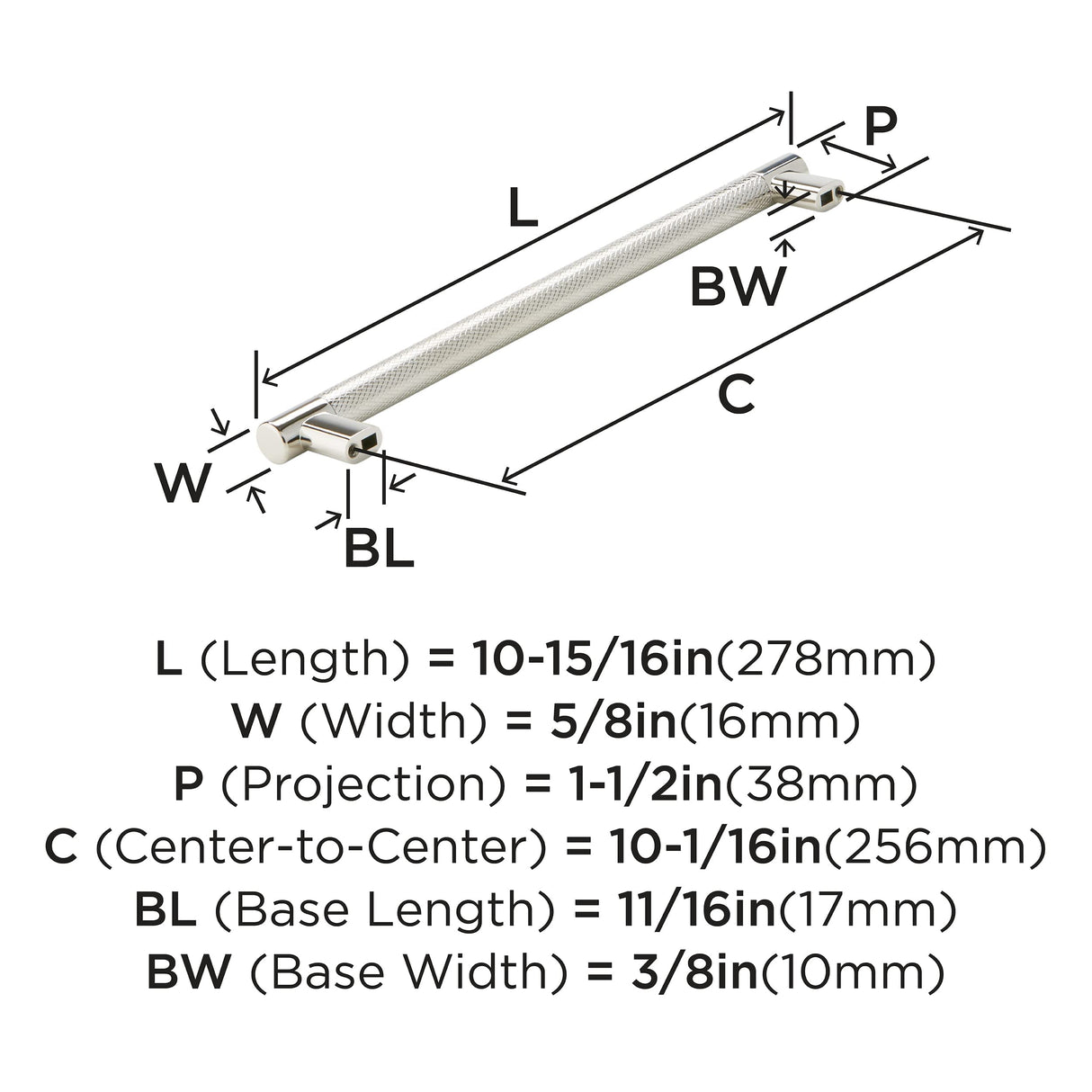 Amerock Kitchen Cabinet Pull Polished Nickel 10-1/16 in (256 mm) Center-to-Center Bronx 1 Pack Furniture Hardware Cabinet Handle Bathroom Drawer Pull