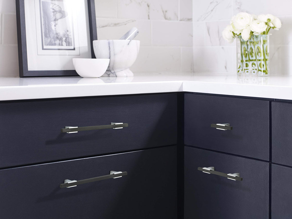 Amerock Cabinet Pull Polished Chrome/Brushed Matte Black 3-3/4 inch (96 mm) Center to Center Urbanite 1 Pack Drawer Pull Drawer Handle Cabinet Hardware