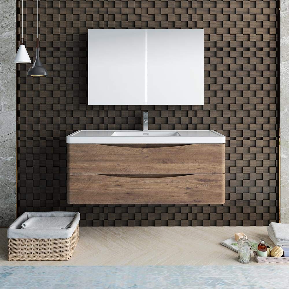 Fresca FVN9048RW Fresca Tuscany 48" Rosewood Wall Hung Modern Bathroom Vanity w/ Medicine Cabinet