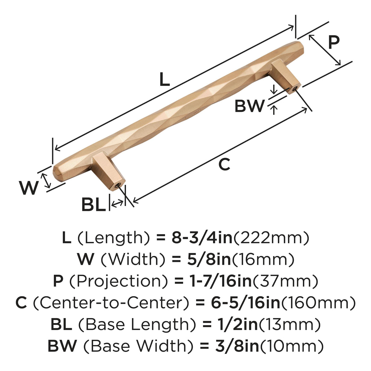 Amerock Cabinet Pull Champagne Bronze 6-5/16 inch (160 mm) Center to Center St. Vincent 1 Pack Drawer Pull Drawer Handle Cabinet Hardware
