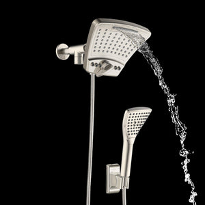 PULSE ShowerSpas 1056-BN PowerShot Shower System with Air-Infused Curved 8" Multi-Pattern Showerhead and 3-Function Hand Shower, Brushed Nickel Finish