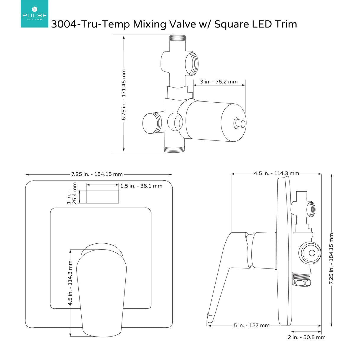 PULSE ShowerSpas 3004-RIV-PB-ORB Tru-Temp Pressure Balance Rough-In Valve Trim Kit, LED Temperature Display, Square, 1/2" NPT, Oil-Rubbed Bronze