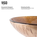 VIGO Amber Sunset 16.5 inch Diameter Over the Counter Freestanding Matte Stone Round Vessel Bathroom Sink in Wooden - Sink for Bathroom VG07027