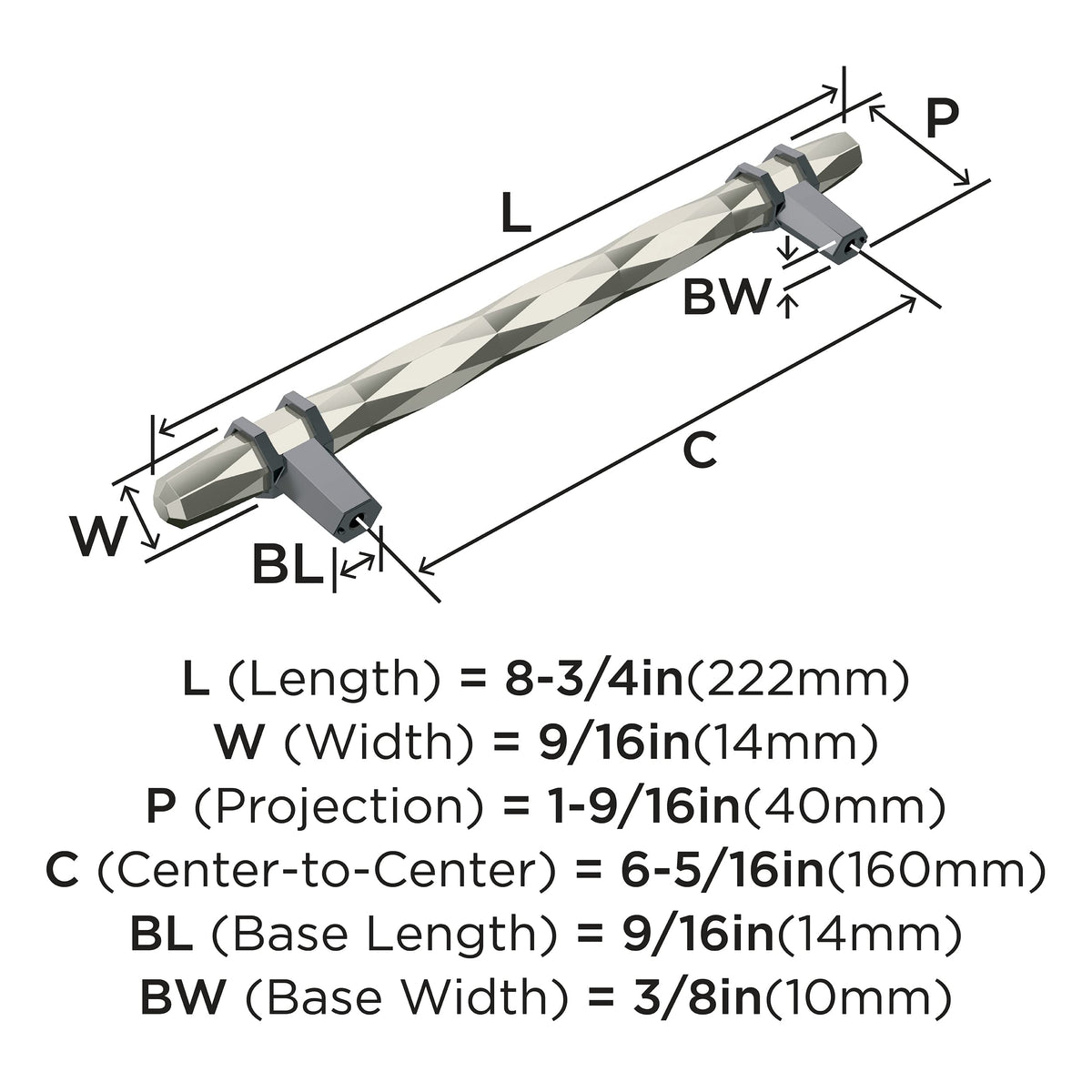 Amerock Cabinet Pull Polished Nickel/Black Chrome 6-5/16 inch (160 mm) Center-to-Center London 1 Pack Drawer Pull Drawer Handle Cabinet Hardware