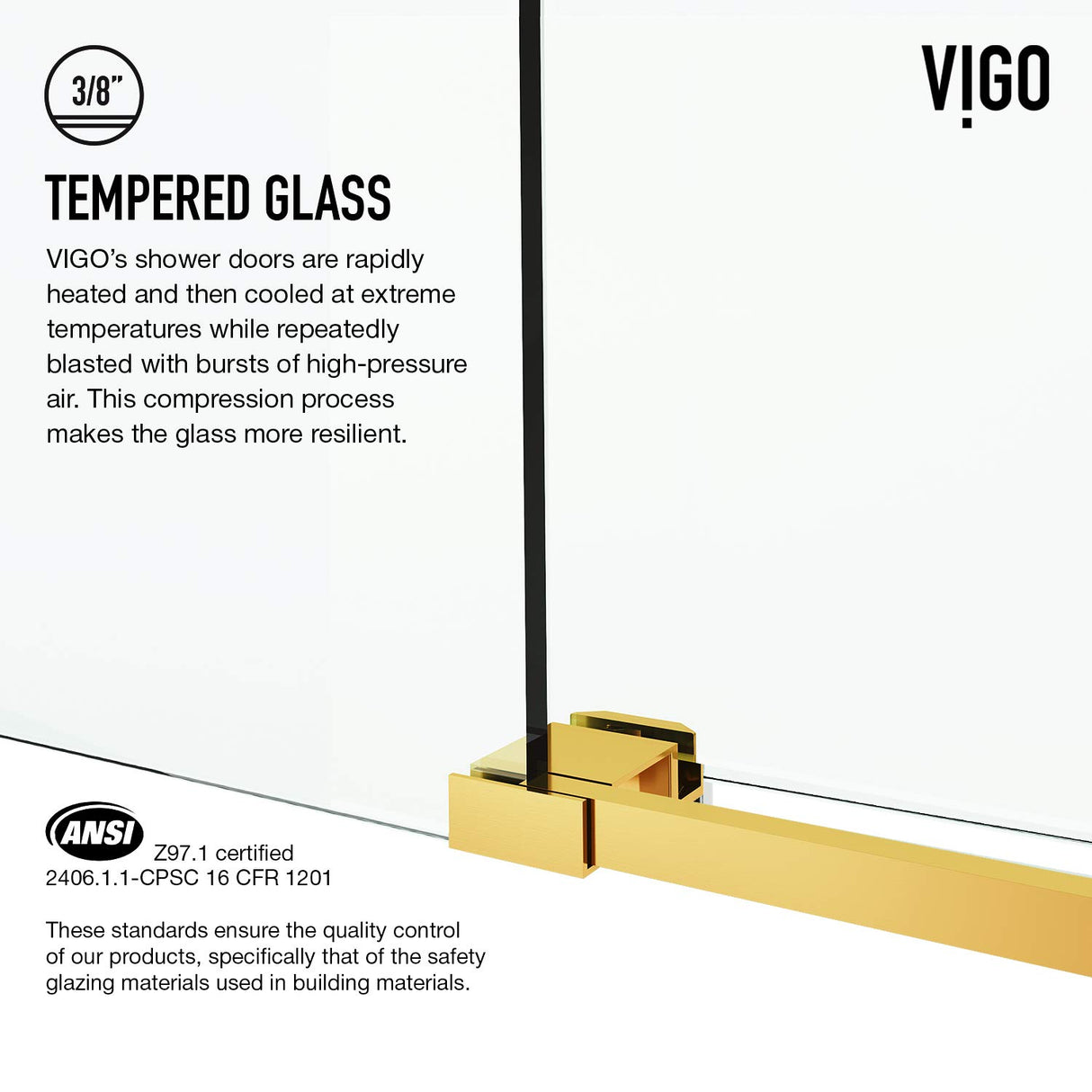VIGO Adjustable 56-60"W x 76"H Elan Cass Aerodynamic Frameless Sliding Shower Door with Clear Tempered Glass, Reversible Door Handle and Stainless Steel Hardware in Matte Brushed Gold-VG6044MGCL6076
