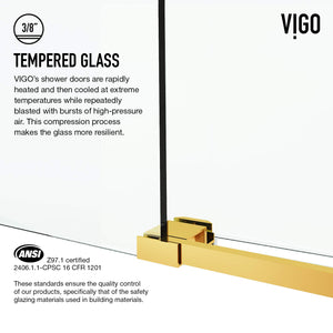 VIGO Adjustable 56-60"W x 76"H Elan Cass Aerodynamic Frameless Sliding Shower Door with Clear Tempered Glass, Reversible Door Handle and Stainless Steel Hardware in Matte Brushed Gold-VG6044MGCL6076