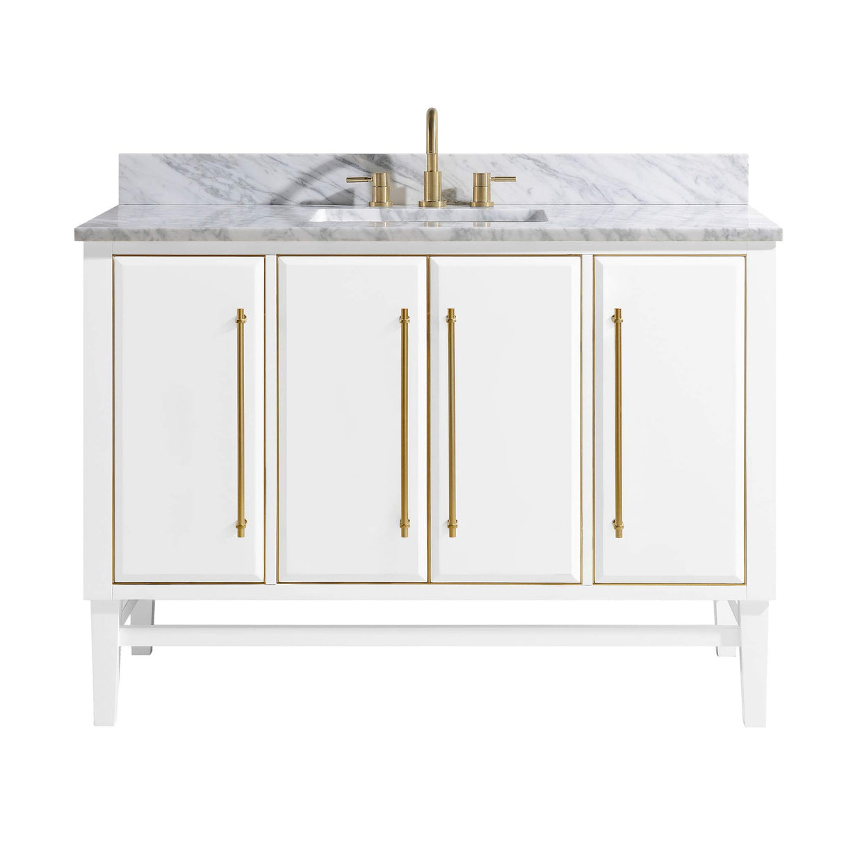 Avanity Mason 49 in. Vanity Combo in White with Gold Trim and Carrara White Marble Top