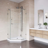 VIGO VG6062BNCL38WS 38.13" -38.13"W -70.38"H Frameless Hinged Neo-angle Shower Enclosure with Clear 0.38" Tempered Glass Stainless Steel Hardware in Brushed Nickel Finish, Reversible Handle and Base