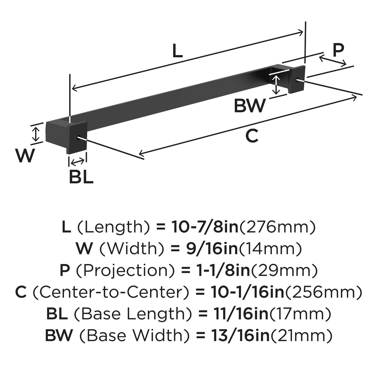 Amerock BP37361FB Matte Black Cabinet Pull 10-1/16 in (256 mm) Center-to-Center Cabinet Handle Appoint Drawer Pull Kitchen Cabinet Handle Furniture Hardware