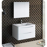 Fresca FVN9032WH Fresca Tuscany 32" Glossy White Wall Hung Modern Bathroom Vanity w/ Medicine Cabinet