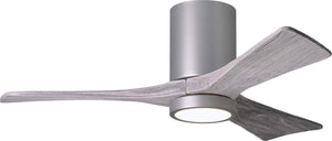 Matthews Fan IR3HLK-BN-BW-42 Irene-3HLK three-blade flush mount paddle fan in Brushed Nickel finish with 42” solid barn wood tone blades and integrated LED light kit.