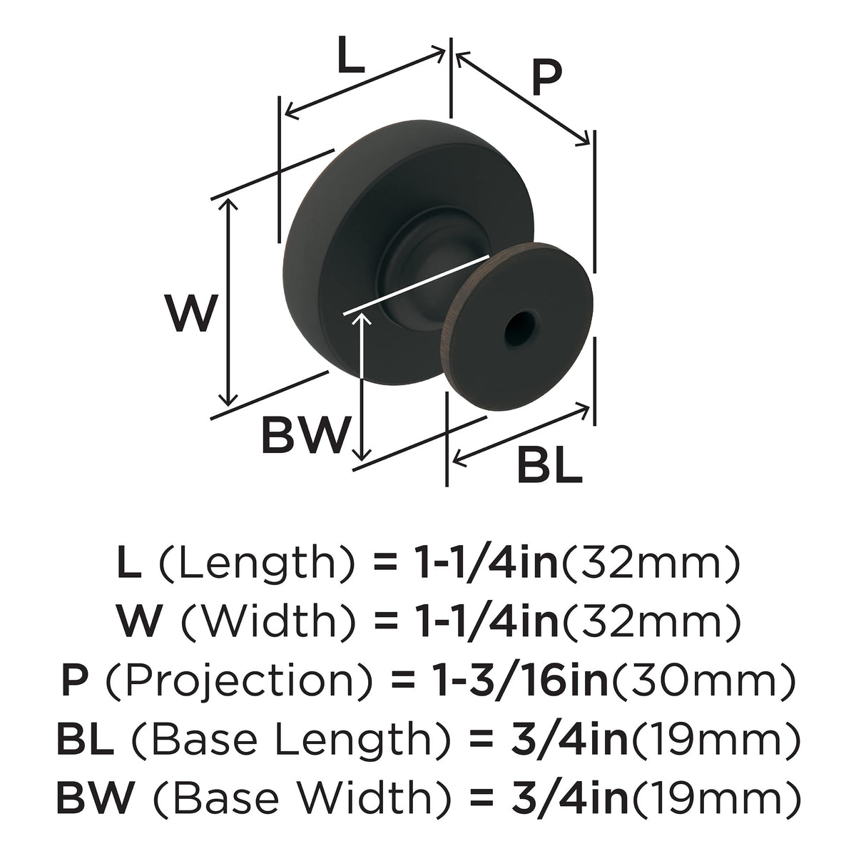 Amerock Cabinet Knob Oil Rubbed Bronze 1-1/4 inch (32 mm) Diameter Winsome 1 Pack Drawer Knob Cabinet Hardware