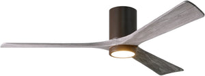 Matthews Fan IR3HLK-TB-BW-60 Irene-3HLK three-blade flush mount paddle fan in Textured Bronze finish with 60” solid barn wood tone blades and integrated LED light kit.