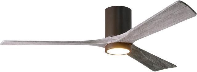 Matthews Fan IR3HLK-TB-BW-60 Irene-3HLK three-blade flush mount paddle fan in Textured Bronze finish with 60” solid barn wood tone blades and integrated LED light kit.