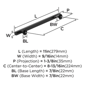 Amerock Corp BP37108MB Everett Pull, 8-13/16 in (224 mm) Center-to-Center, Matte Black