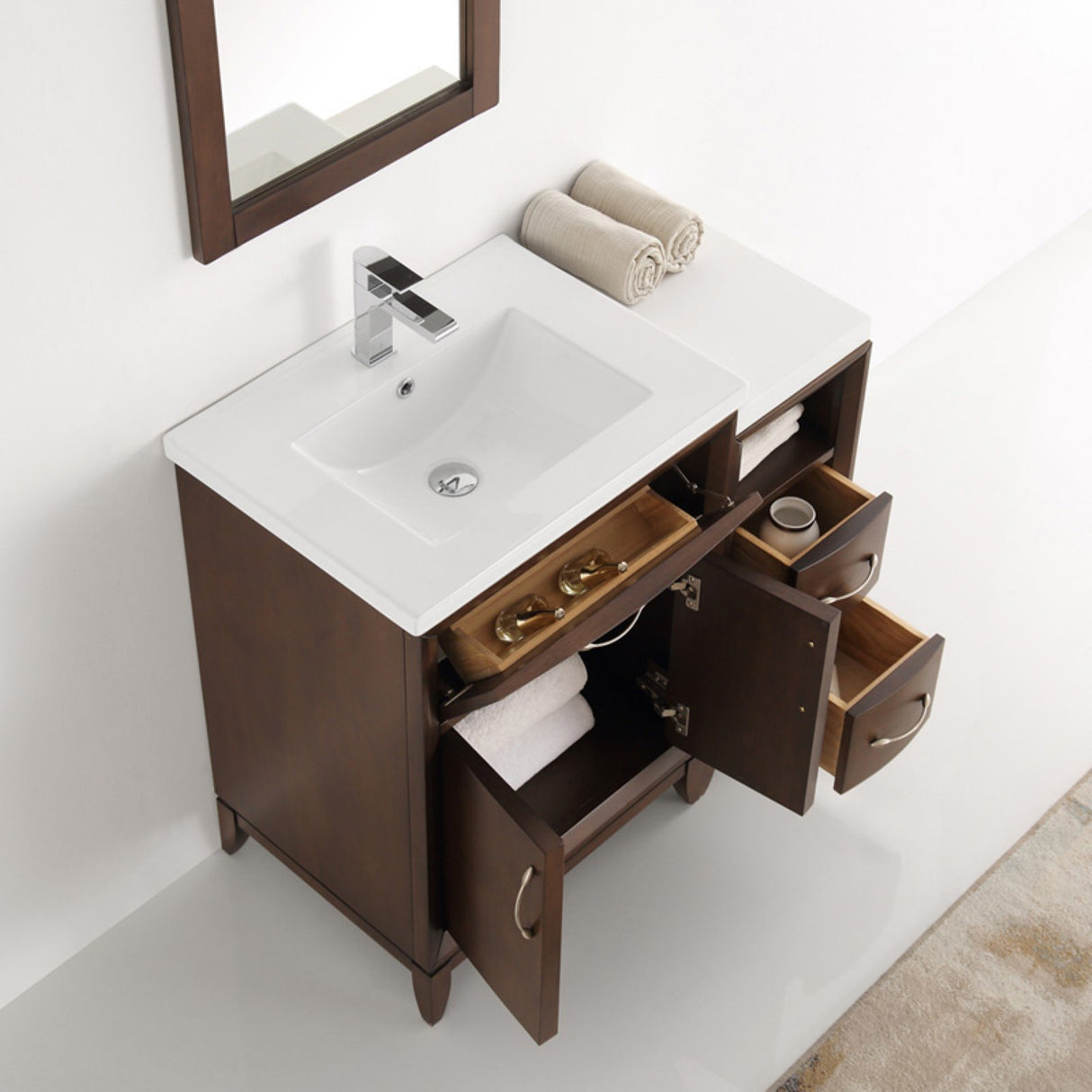 Fresca FVN21-2412WH Fresca Cambridge 36" White Traditional Bathroom Vanity w/ Mirror