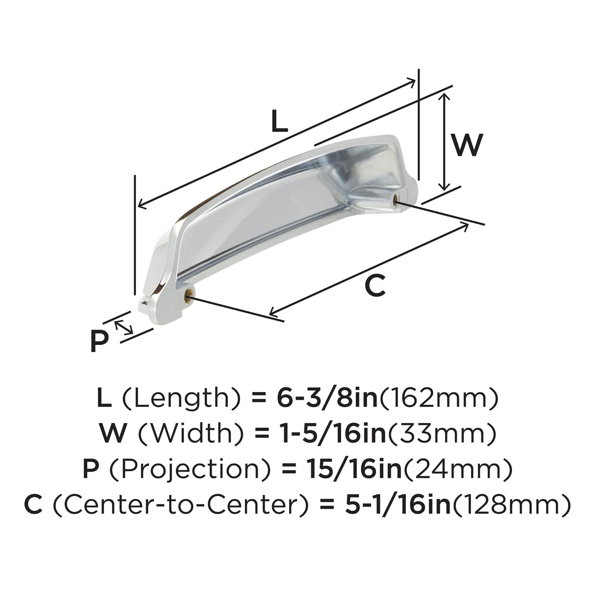 Amerock Cabinet Cup Pull Polished Chrome 5-1/16 inch (128 mm) Center-to-Center Stature 1 Pack Drawer Pull Drawer Handle Cabinet Hardware