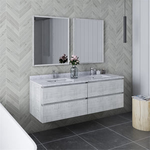 Fresca FVN31-3030RWH Fresca Formosa 60" Wall Hung Double Sink Modern Bathroom Vanity w/ Mirrors in Rustic White