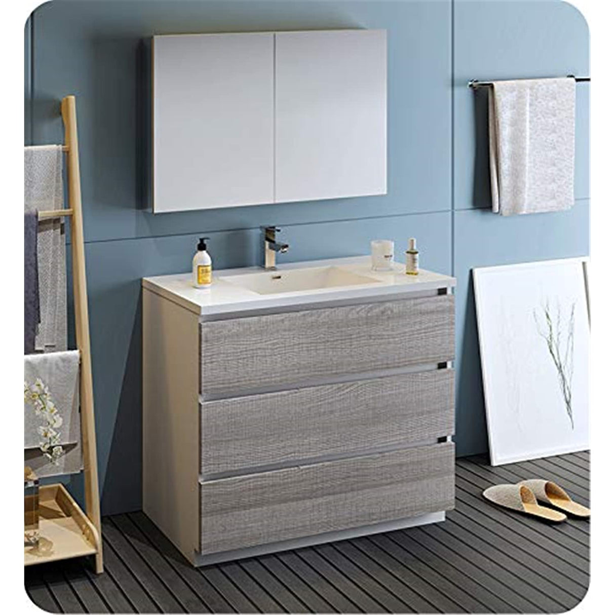 Fresca FVN9342HA Fresca Lazzaro 42" Glossy Ash Gray Free Standing Modern Bathroom Vanity w/ Medicine Cabinet
