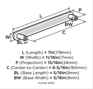 Amerock Cabinet Pull Polished Nickel 6-5/16 inch (160 mm) Center to Center Concentric 1 Pack Drawer Pull Drawer Handle Cabinet Hardware