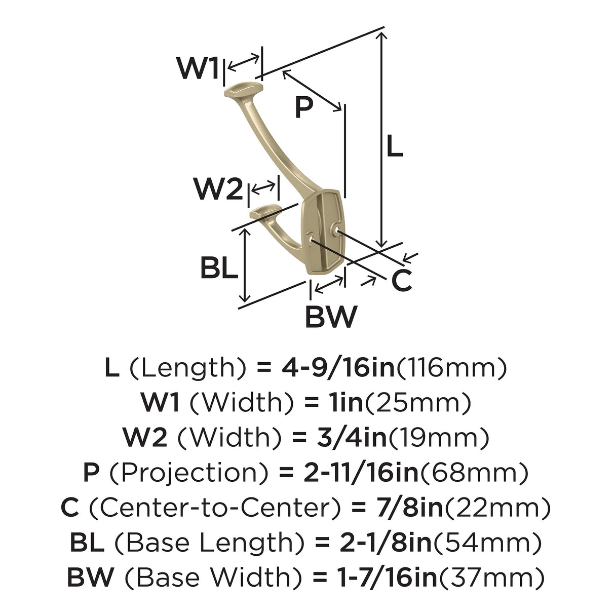 Amerock H37001BBZ Vicinity Double Prong Decorative Wall Hook Golden Champagne Hook for Coats, Hats, Backpacks, Bags Hooks for Bathroom, Bedroom, Closet, Entryway, Laundry Room, Office