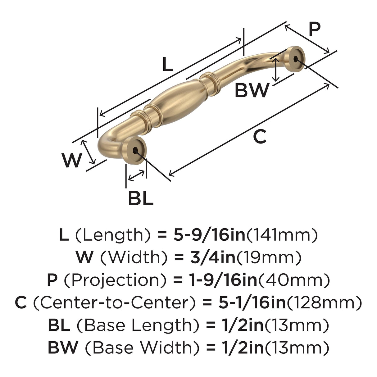 Amerock BP55244CZ Champagne Bronze Cabinet Pull 5-1/16 inch (128mm) Center-to-Center Cabinet Hardware Granby Furniture Hardware Drawer Pull