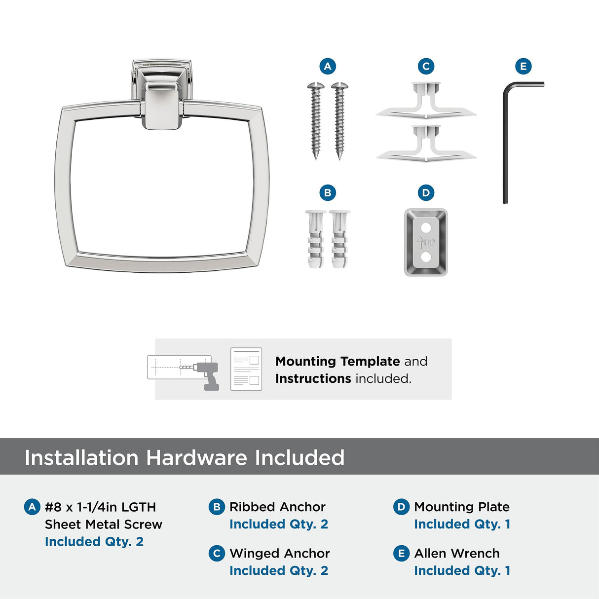 Amerock BH3603226 Chrome Towel Ring 6-13/16 in (173 mm) Length Towel Holder Revitalize Hand Towel Holder for Bathroom Wall Small Kitchen Towel Holder Bath Accessories
