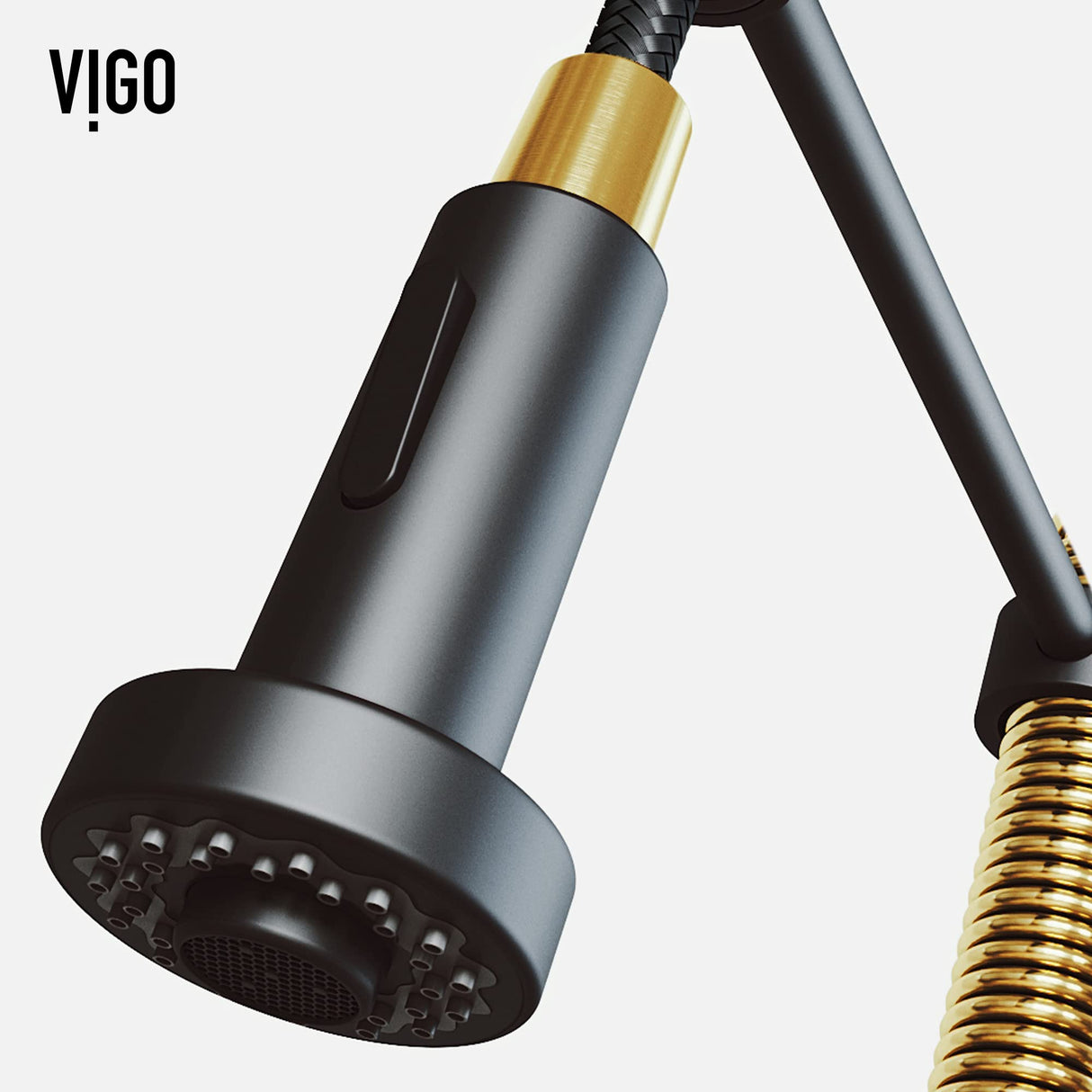 VIGO VG02001MGMBK1 19" H Edison Single-Handle with Pull-Down Sprayer Kitchen Faucet in Matte Gold/Matte Black with Deck Plate