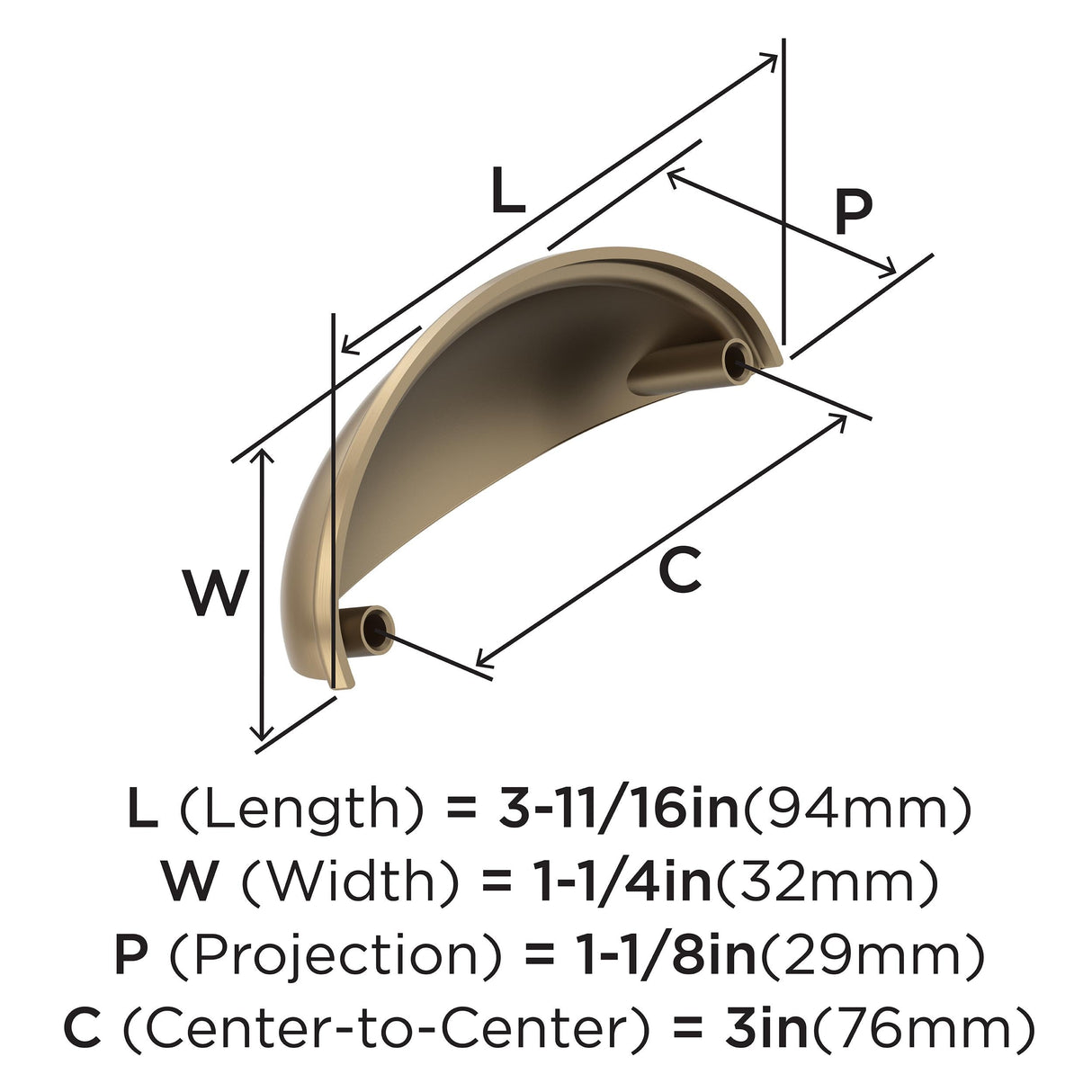 Amerock BP22094CZ Champagne Bronze Cabinet Cup Pull 3 inch (76mm) Center-to-Center Cabinet Hardware Ravino Furniture Hardware Drawer Pull