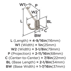 Amerock H37004G10 Vicinity Triple Prong Decorative Wall Hook Satin Nickel Hook for Coats, Hats, Backpacks, Bags Hooks for Bathroom, Bedroom, Closet, Entryway, Laundry Room, Office