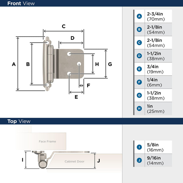 Amerock BPR7630G10 Reverse Bevel Face Mount Cabinet Hinge Variable Overlay Self Closing Face Mount Satin Nickel Kitchen Cabinet Door Hinge 1 Pair/2 Pack Functional Hardware