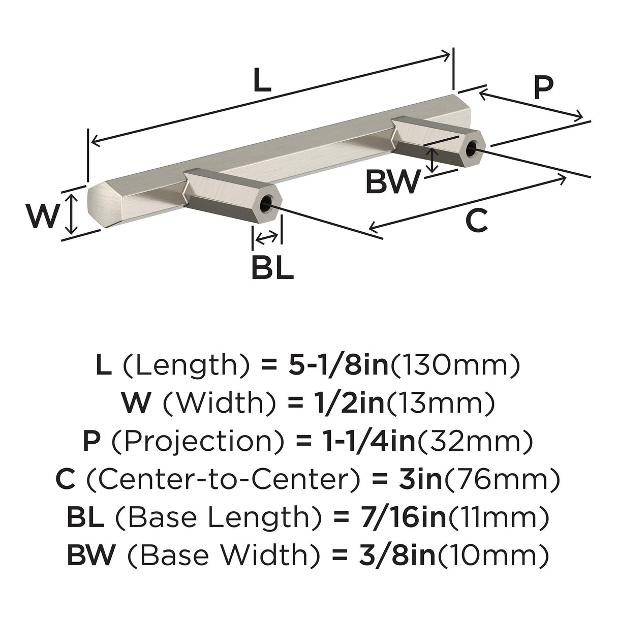 Amerock BP37365G10 Satin Nickel Cabinet Pull 3 in (76 mm) Center-to-Center Cabinet Handle Caliber Drawer Pull Kitchen Cabinet Handle Furniture Hardware