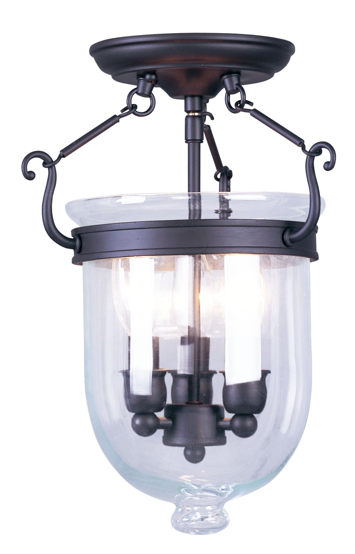 Livex Lighting 5061-07 Jefferson 3 Light Bronze Bell Jar Semi Flush with Clear Glass