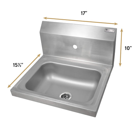 John Boos PBHS-W-1410-1 Hands-Free Hand Washing Sink, 14" Wide x 10" Front to Back 5" Deep Bowl, 1 On Center Splash Mount Faucet Hole (Faucet not Included)