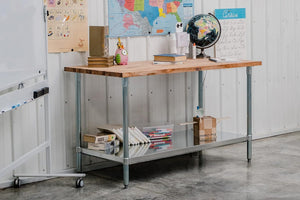 John Boos JNS10 Maple Wood Counter Top Cutting Board Work Table Island with Adjustable Lower Shelf, 60 x 30 1.5 Inch, Galvanized Steel