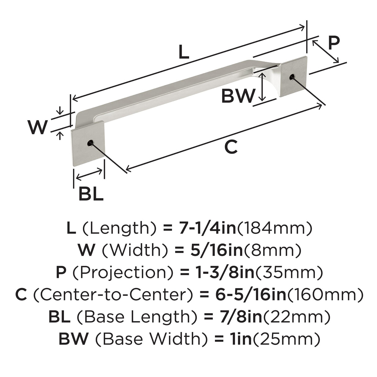 Amerock Cabinet Pull Satin Nickel 6-5/16 inch (160 mm) Center-to-Center Exceed 1 Pack Drawer Pull Cabinet Handle Cabinet Hardware