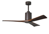 Matthews Fan PA3-TB-WA-52 Patricia-3 three-blade ceiling fan in Textured Bronze finish with 52” solid walnut tone blades and dimmable LED light kit 