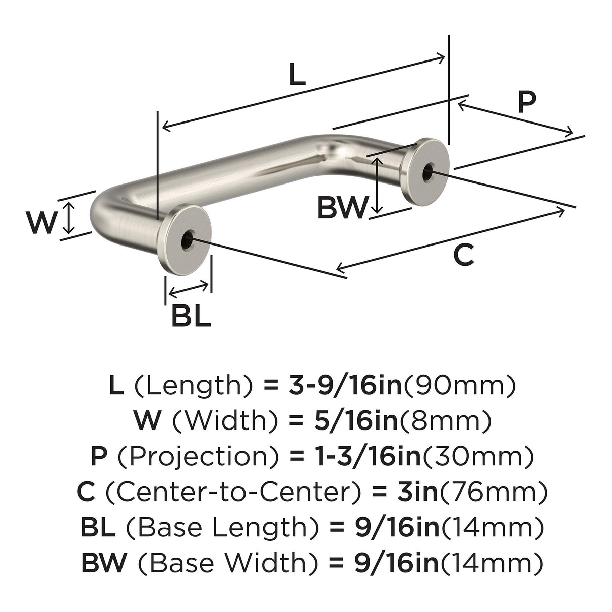 Amerock BP37380G10 Satin Nickel Cabinet Pull 3 in (76 mm) Center-to-Center Cabinet Handle Factor Drawer Pull Kitchen Cabinet Handle Furniture Hardware