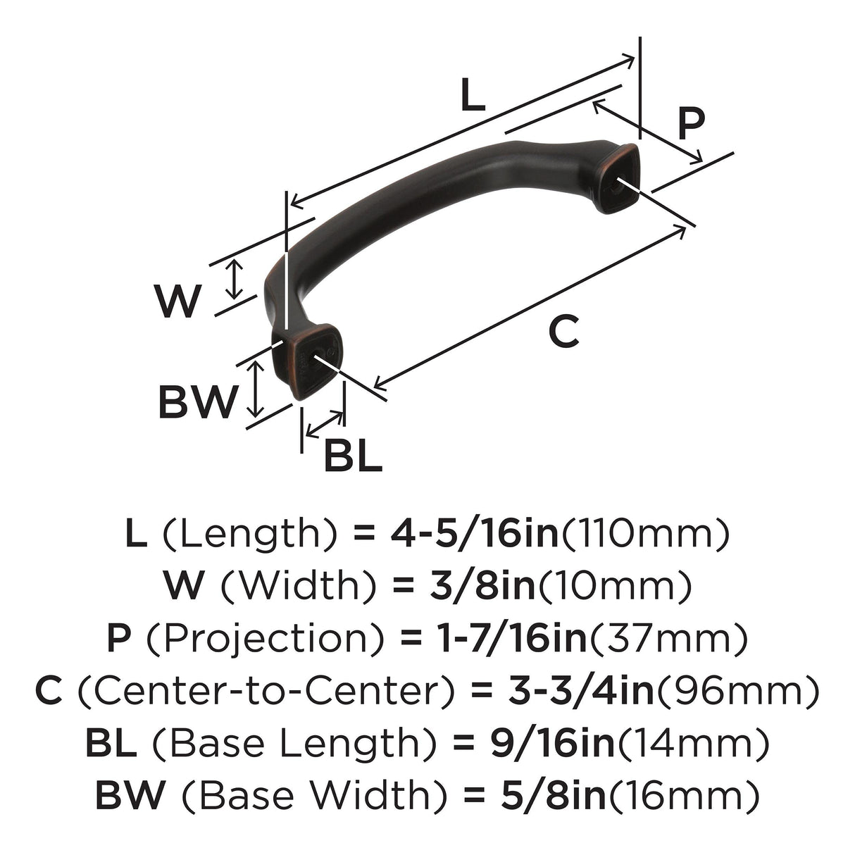 Amerock Cabinet Pull Oil Rubbed Bronze 3-3/4 inch (96 mm) Center to Center Revitalize 1 Pack Drawer Pull Drawer Handle Cabinet Hardware