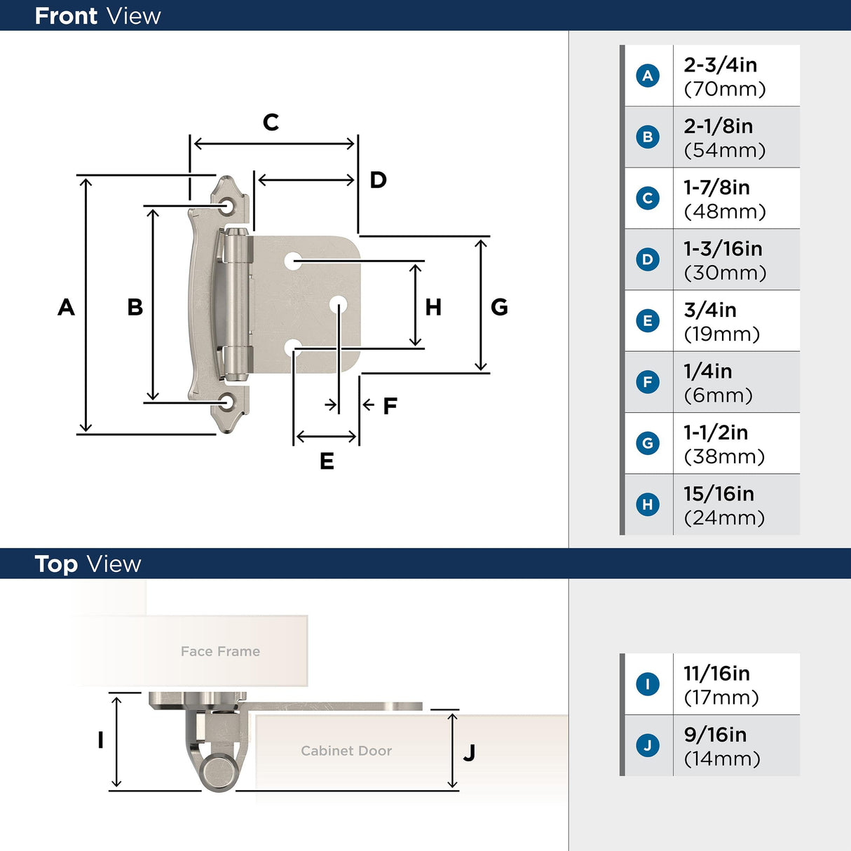 Amerock Cabinet Hinge Variable Overlay Hinge Sterling Nickel 2 Pack Self-Closing Hinge Face Mount Hinge Cabinet Door Hinge