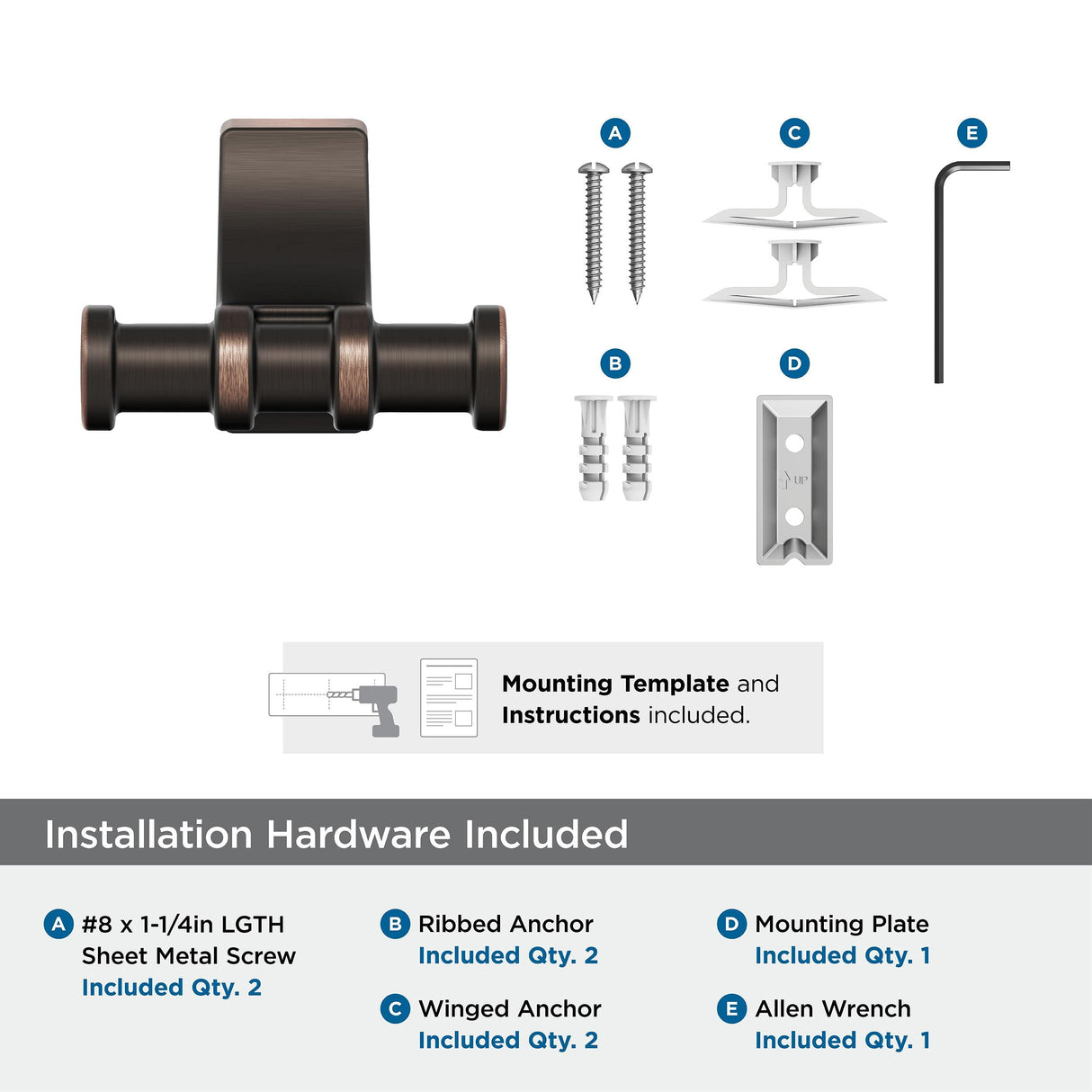 Amerock BH36050ORB Oil Rubbed Bronze Double Robe Hook 2-15/16 in. (75 mm) Length Towel Holder Davenport Towel Hook for Bathroom Bathroom Hardware Bath Accessories
