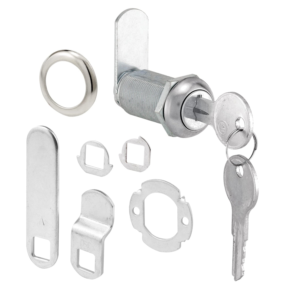 Prime-Line U 9950 Drawer and Cabinet Lock – Secure Important Files and Drawers, 1-3/8 in., Diecast Stainless Steel, Fits on 1 in. Max Panel Thickness, Keyed Different (1 Kit)