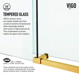 VIGO 48"W x 82"H Elan E-Class Frameless Sliding Rectangle Shower Enclosure with Clear Tempered Glass, Left Door Handle and Stainless Steel Hardware in Matte Brushed Gold and Right Base -VG6053MGCL48WR