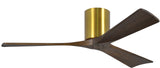 Matthews Fan IR3H-BRBR-WA-52 Irene-3H three-blade flush mount paddle fan in Brushed Brass finish with 52” solid walnut tone blades. 