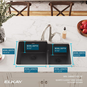 Elkay Quartz Classic ELGULBO3322BQ0 Bisque Offset 60/40 Double Bowl Undermount Sink with Aqua Divide