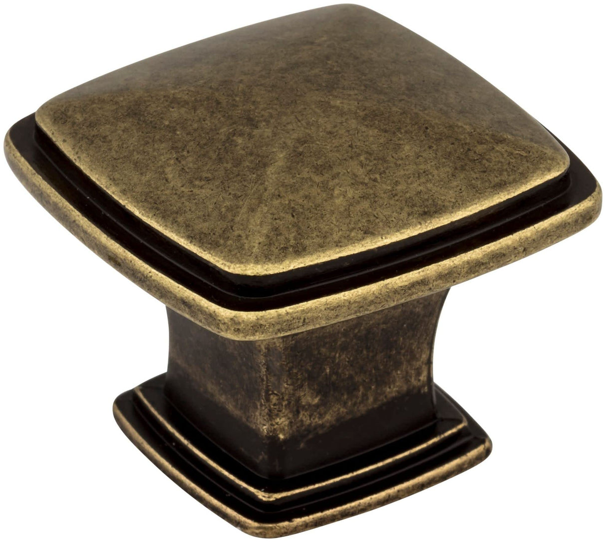 Jeffrey Alexander 1091AEM 1-3/16" Overall Length Lightly Distressed Antique Brass Square Milan 1 Cabinet Knob