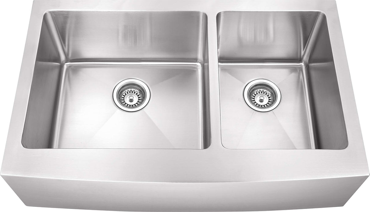 Hardware Resources HA225 35-7/8" L x 20-3/4" W x 10" D Apron-front/Farmhouse Front 16 Gauge Stainless Steel 60/40 Double Bowl Sink